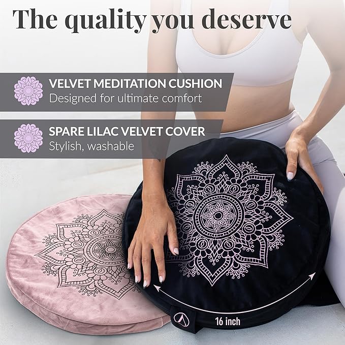 Aila Premium Meditation Cushion – Ergonomic Zafu Pillow with Buckwheat Filling – Includes Extra Washable Cover – Floor Cushion for Comfort & Posture Support – Ideal for Yoga, Mindfulness & Relaxation