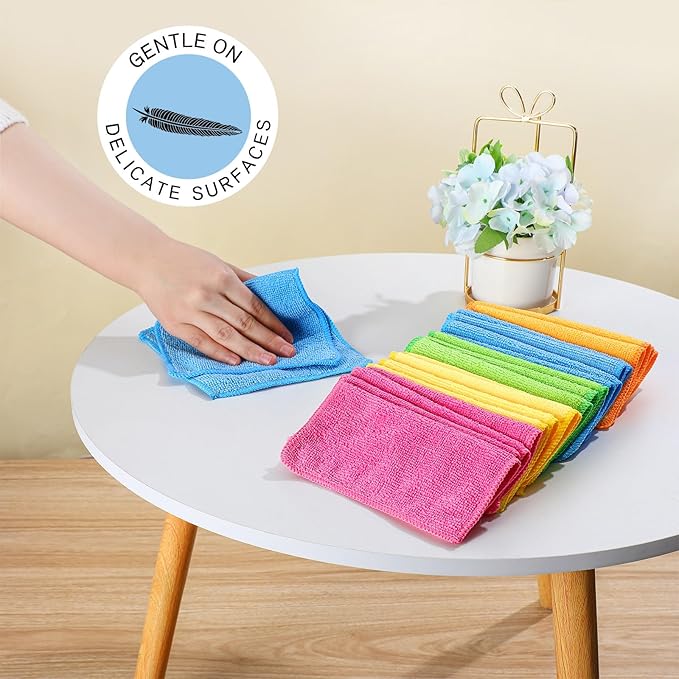 Tanlade Microfiber Cleaning Cloth Cleaning Rags Reasonable Kitchen Towels Microfiber Towels Cars Wash Dry Erase Cloth(6 x 6 Inch,Green/Blue/Yellow/Pink/Orange,50 Pcs)
