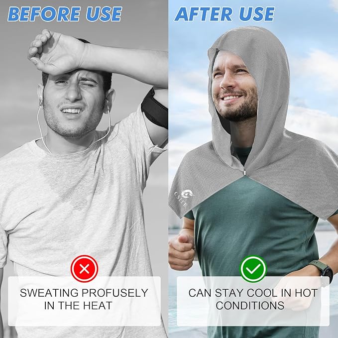 2 Pack Cooling Hoodie Towels, Instant Cooling Towels for Neck and Face, UPF 50 Sun Protection, Ice Towel for Hot Weather, Head Towel for Sports, Camping, Cycling & More Activities