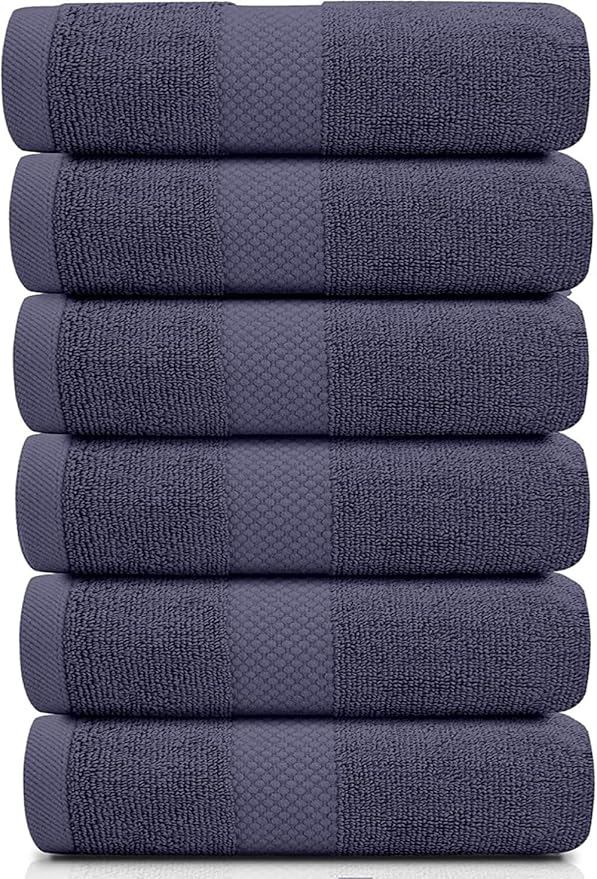 White Classic Luxury Hand Towels | Cotton Hotel spa Bathroom Towel | 16x30 | 6 Pack | Navy Blue