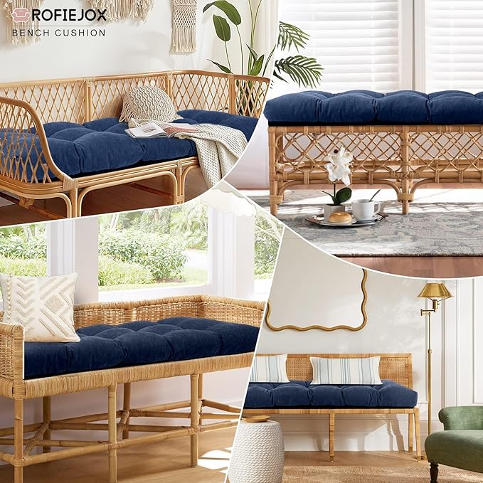 Bench Cushion 45 Inch - Chenille Fabric, High-Density Foam, Non-Slip Bottom, Soft Durable Indoor Tufted Long Seat Cushion for Window Garden Furniture (Deep Blue, 45x18x4 Inch)