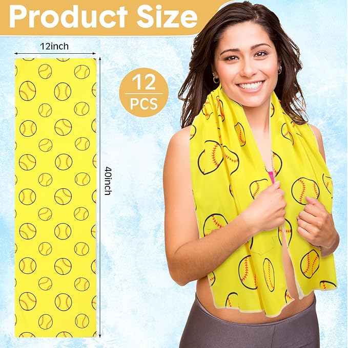 12 Pcs Cooling Towel 40 x 12 Inch Basketball Baseball Football Volleyball Soccer Softball Microfiber Fast Drying Towel for Gift Women Men