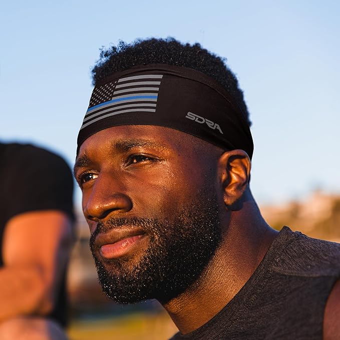 Suddora Thin Blue Line Tapered Headband Headband-for Honoring Police and Law Enforcement Officers, Breathable Non-slip Fabric Sweatbands for Soccer, Tennis, Workout, Costumes & Cosplay