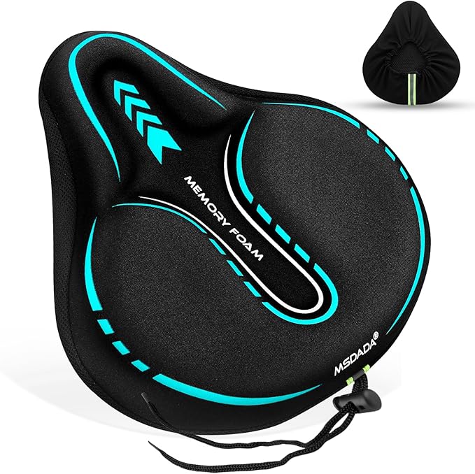 MSDADA New Large Gel Bike Seat Cover, Extra Soft Bike Seat Cushion for Men Women Comfort Wide, Fits Indoor/Outdoor/Exercise Bikes (11.22 inch x 10.03 inch)