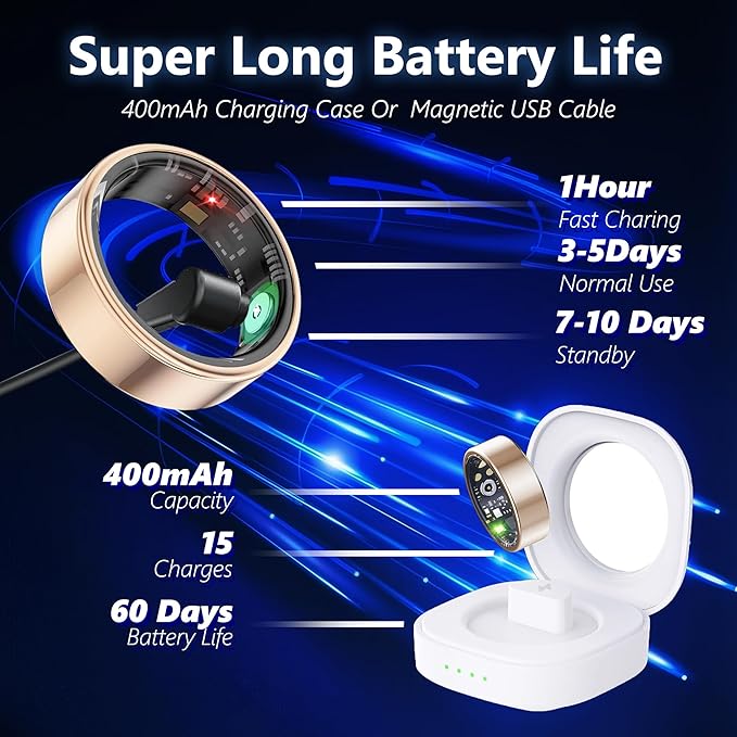 Smart Health Ring for Women Men Fitness Tracker with Heart Rate, Blood Oxygen, Blood Pressure, Sleep Monitoring, Step Counting, IP68 Waterproof for iPhone and Android, No APP Fee, Silver 12