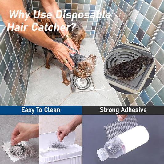 Disposable Hair Catcher Shower Drain Mesh Stickers, Hair Catchers for Shower, 25 Pack, 4.1 Inch - Square