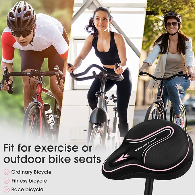 New Large Bike Seat Cover for Men & Women Comfort, Bike Seat Cushion Cover, Padded Seat Cover, Soft Bicycle Seat Covers for MTB, Exercise Bikes, Indoor and Outdoor Cycling
