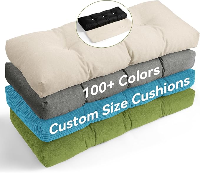 Custom Tufted Bench Cushion with Removable Washable Cover, High-Density Memory Foam, Customize Fabric Size Color Bench Cushion for Indoor/Outdoor Furniture Window Seat/Garden Waterproof
