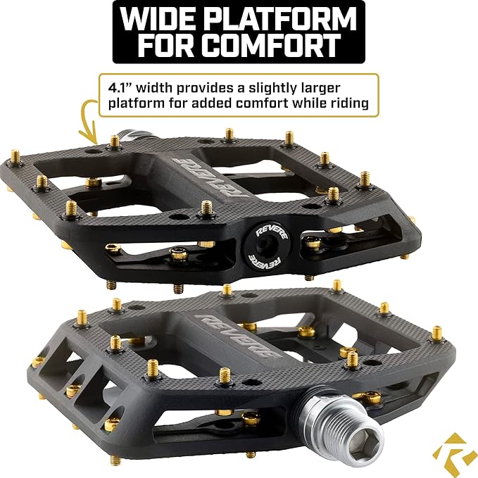 Revere Pro Grip MTB Mountain/Gravel Bike Pedals, Ultra Smooth Bearings, Non-Slip Indestructible Lightweight Nylon Composite Bicycle Platform Pedals 9/16" Spindle, Replaceable Oil Slick or Gold Pins