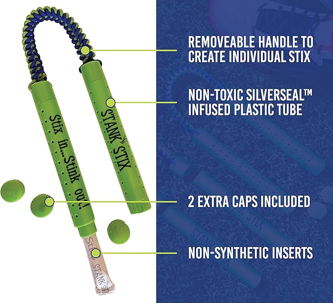 Glovestix StankStix Shoe Deodorizer Liquid Shoe Odor Eliminator, Formerly Called ShoeStix. Non-Toxic Odor Remover for Shoes, Boots, Smelly Gym Bags, Boxing, Lacrosse, Soccer & Hockey Gear, Green/Blue