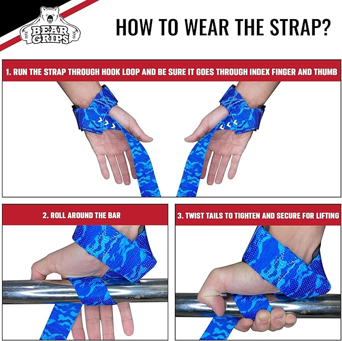 Bear Grips Lifting Straps - Gym & Weightlifting Straps for Men & Women, Deadlift Support, 2 Pairs