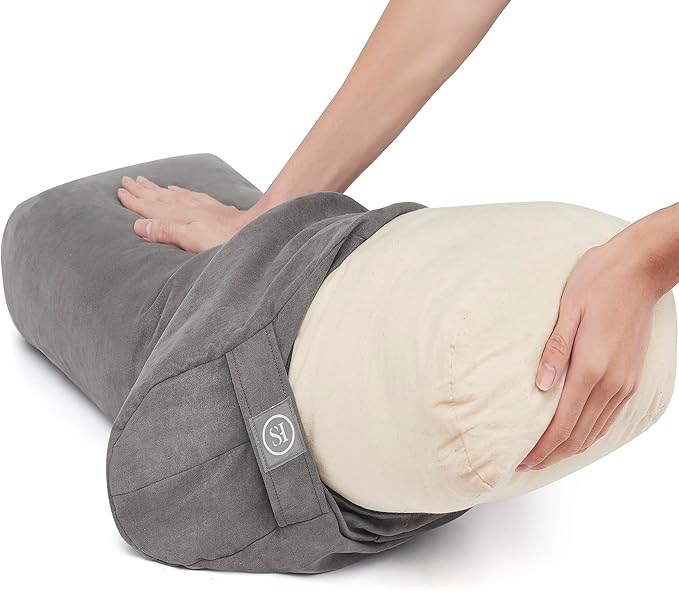 Meditation Cushion Bolster Pillow for Restorative Yoga – Supportive Cushion for Meditation, Pilates, and Relaxation – Filled with Buckwheat Hulls - Removable Cover