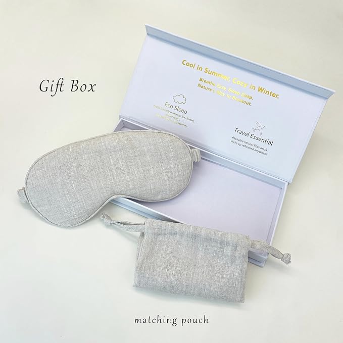 Sleep Mask Pure Linen Eye Mask, with Elastic Band,Comfort Sleeping Shade for Nighttime Sleeping, Traveling & Napping,Side Sleeper Eye Cover Cooling with Travel Bag Gift Package(Natural)