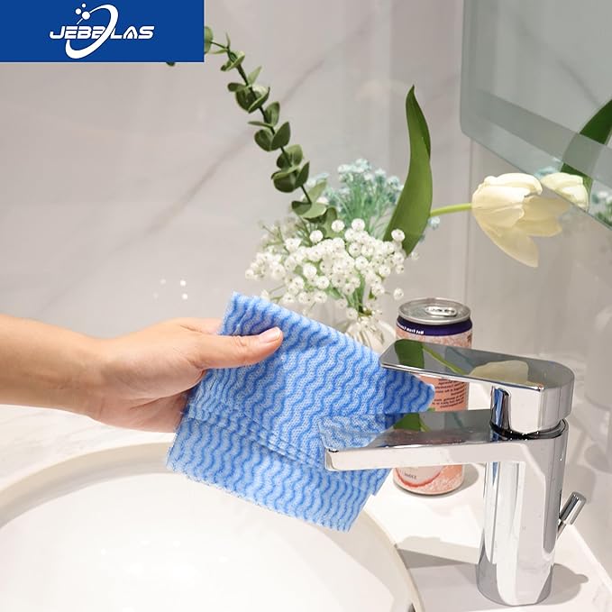 JEBBLAS 100Pcs Reusable Cleaning Cloths 11.8‘’x11.8‘’ Handi Wipes Reusable Cloths Dry Cleaning Cloths Dish Towel Dish Cloths Handy Cleaning Wipes, Blue