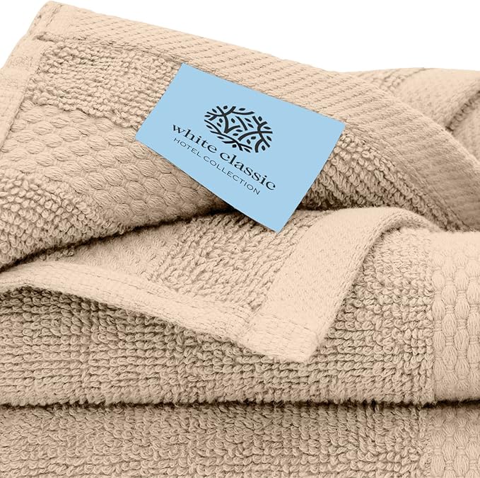 White Classic Luxury Bath Towel Set of 8 Pieces - 100% Turkish Cotton Highly Absorbent Towels for Bathroom, 2 Luxury Bath Towels 700GSM, 2 Hand Towels, 4 Washcloths, Taupe