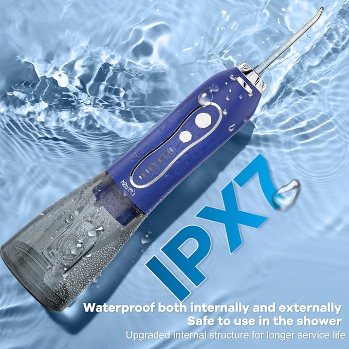H2ofloss Water Dental Flosser Pick for Teeth: 5 Modes Cordless Portable 300ML Larger Tank Water Teeth Cleaner IPX7 Waterproof Flossing Cleaning Picks for Home Travel Dark Blue