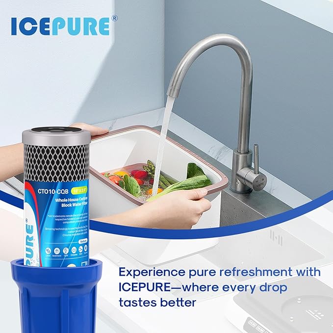 ICEPURE 1 Micron 10" x 2.5" Whole House Upgraded Coconut Shell Activated Water Filter Lead Remove Filter Cartridge Replacement for WFPFC8002, SCWH-5, WHCF-WHWC, FXWTC, CTO10-CQB, RO Unit, 2PACK