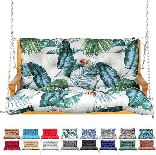 Porch Swing Cushion with Backrest,Waterproof Bench Cushion for Outdoor Furniture,2-3 Seater Replacement Thickened swing cushion with Ties,Patio,Outdoor,Backyard and Garden (Hawaiian Flower,40x40")