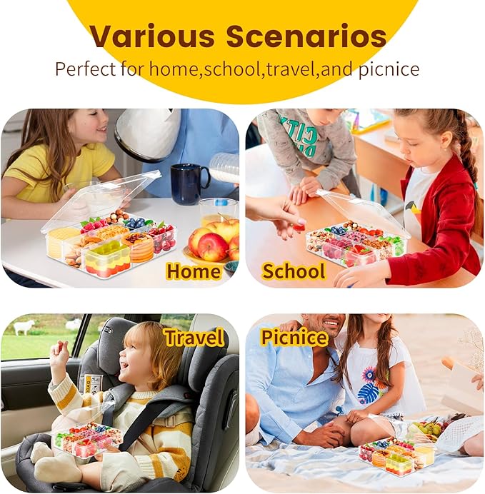 AQSXO 3 Pcs Snack Box Container, 9 Compartments Snack Containers Reusable Meal Prep Lunch Containers.