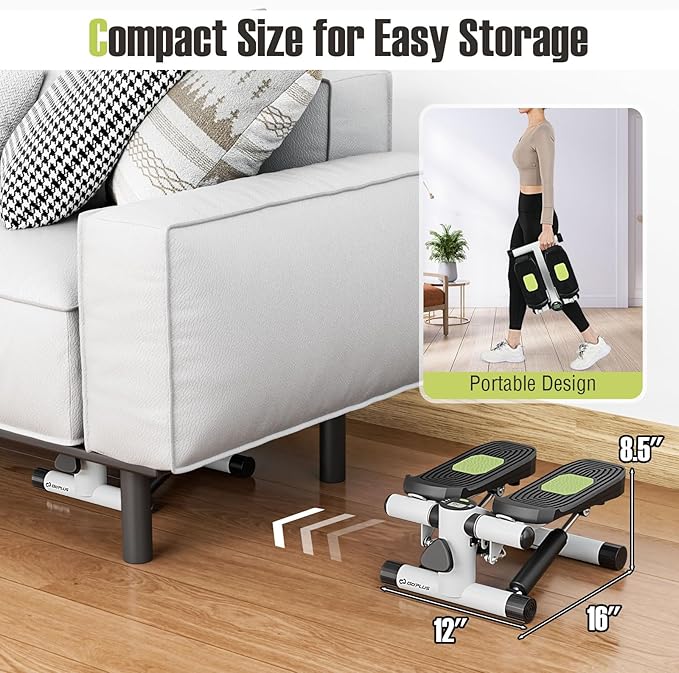 Goplus Steppers for Exercise at Home, Intensity Adjustable Hydraulic Mini Stepper w/Resistance Bands & LCD Monitor, Quiet & Portable Small Cardio Exercise Machine for Home Office or Under Desk