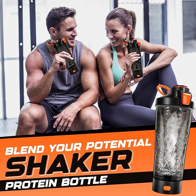 Electric Shaker Bottle, 24oz Lockable Blender Cup Electric Protein Shaker Bottles, Tritan USB C Rechargeable Mixer, Portable Shaker Cups for Protein Shakes for Men Women, Black and Orange