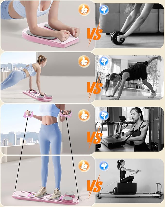 Pilates Board Pilates Reformer Set, Multifunctional Pilates Board for Home Workout, Foldable Abs Core Trainer Board,Pilates Board for Women, Men & Beginners for Full-Body Workouts