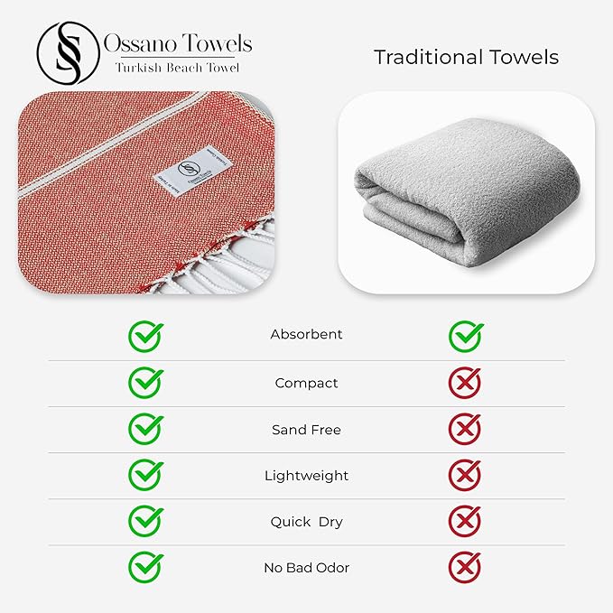 Turkish Beach Towel Striped & Soft Extra Large (39" x 71") - Quick Dry, Versatile and Functional as Yoga Mat, Gym, Outdoor and Shower Towel, Travel and Picnic Blanket - Red