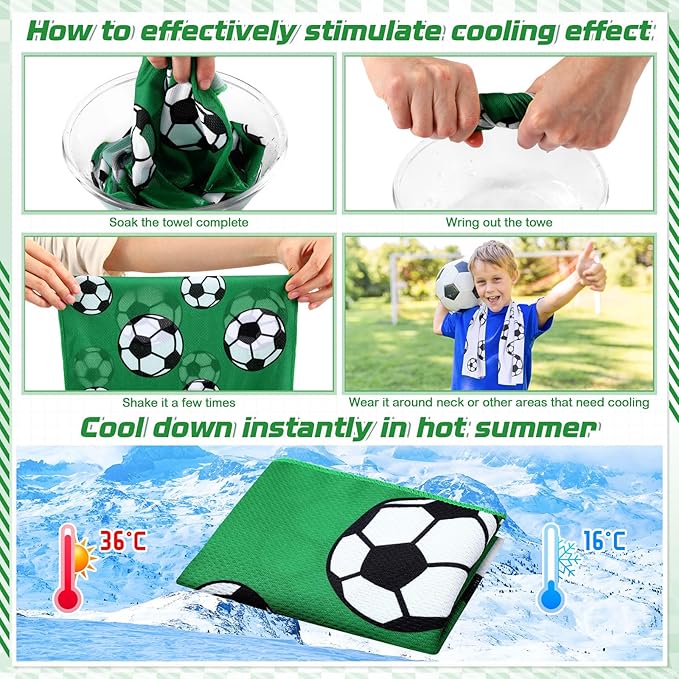 12 Pcs Sports Cooling Towels Baseball Basketball Softball 30 x 9 Inch Breathable Soccer Football Volleyball Microfiber Ice Towel Fast Drying for Party Favors Team Gift(White, Soccer)
