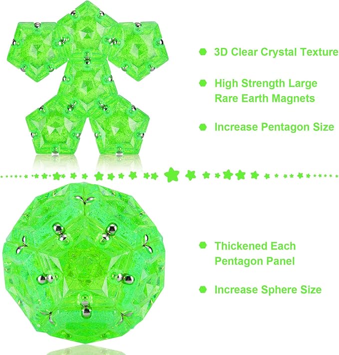 Magnetic Fidget Sphere Magnet Toys - Holographic Glitter Bright Green - Magnets Sensory Toys - 12 Piece Set - Creativity Beyond Imagination, Inspirational, Recreational, Fun Desk Toy for Adults