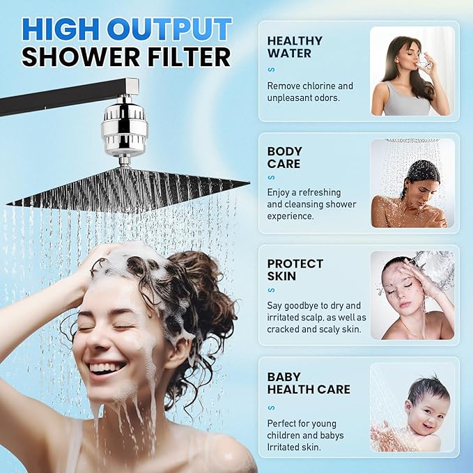 30 Stage Shower Filter, Shower Filter for Hard Water - High Output Shower Water Filter to Remove Chlorine Fluoride Heavy Metals, Improves the Condition of Your Skin, Hair and Nails