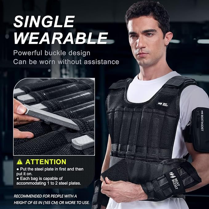 Weighted Vest Men 20lb/30lb/40lb/50lb/60lb Adjustable Weight Vest with Steel Plates Weights for Walking Strength Training Running Workout