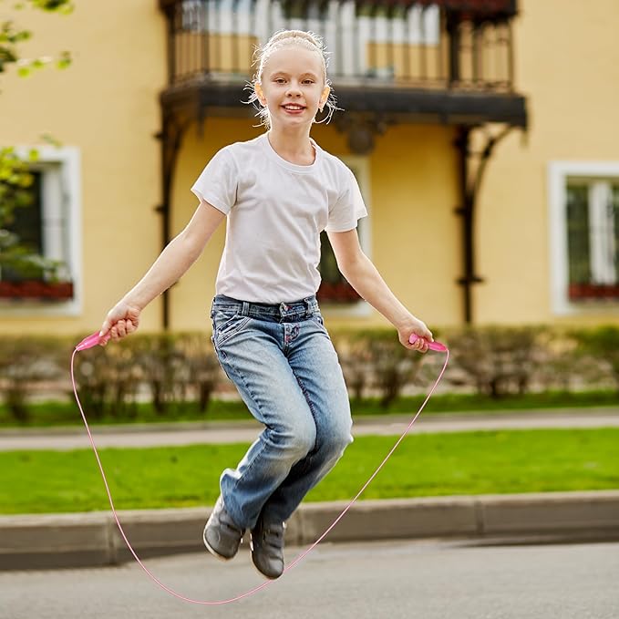 Elcoho 6 Pack Colorful Kids Jump Rope Set Adjustable Plastic Kids Jump Rope Great Party Favor Skipping Rope Outdoor Jump Ropes Great Party Favor