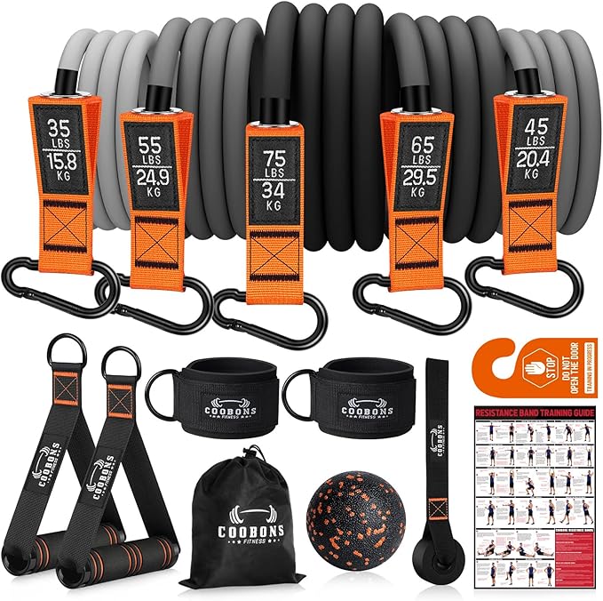 Resistance Bands with Handles, 175lb Exercise Bands for Working Out, Fitness Bands, Workout Bands with Door Anchor and Ankle Straps, Physical Therapy, Yoga, Strength Training Home Gym Equipment