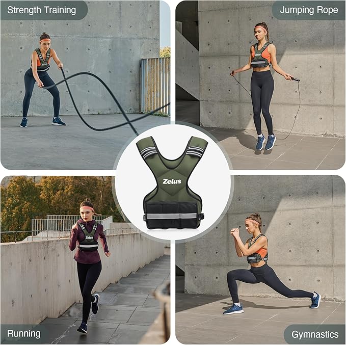 ZELUS Weighted Vest for Men and Women | 4-10lb/11-20lb/20-32lb Vest with 6 Ironsand Weights for Home Workouts | Adjustable Body Weight Vest Exercise Set for Cardio and Strength Training
