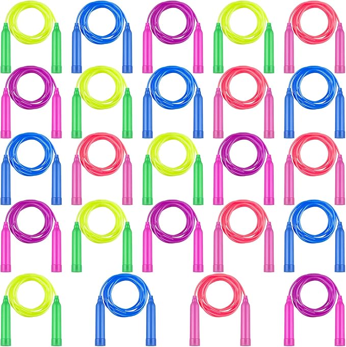 Elcoho 24 Pack Colorful Kids Jump Rope Set Adjustable Plastic Kids Jump Rope Skipping Rope Outdoor Jump Ropes Great Party Favor