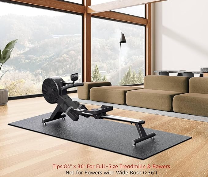 Treadmill Mat, 7'x3'/6'x3'/6'x2.5'/5.6'x2'/4'x2', 6mm Thick Exercise Equipment Gym Mat for Hardwood FloorCarpet, Compatible with Peloton Bike, Indoor Spin Bike, Elliptical