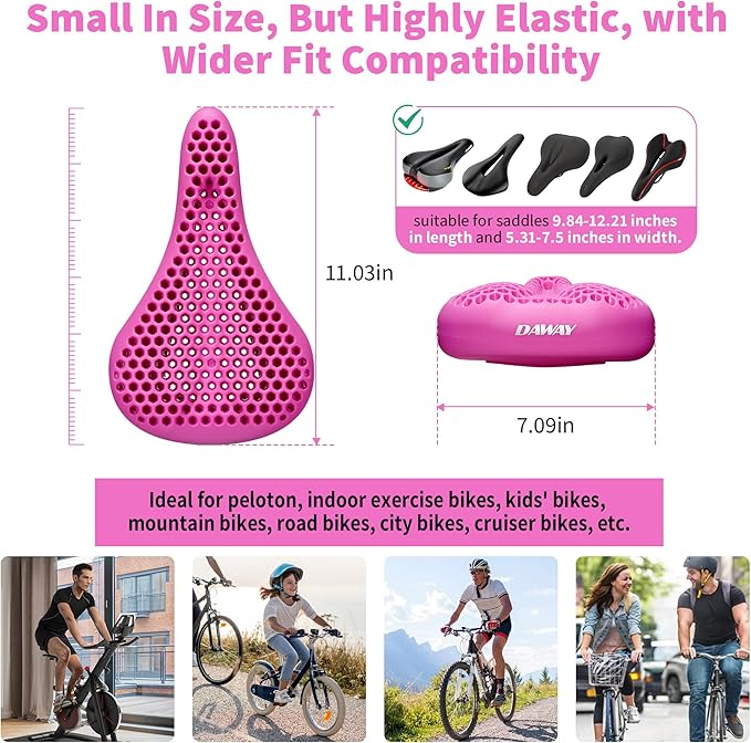 DAWAY Comfortable Bike Seat Cover - Silicone Gel & Memory Foam Padded Bike Seat Cushion for Men Women - Soft Bicycle Saddle Cover for Peloton, Stationary Exercise, Mountain Road Bikes - XL/Large/Small