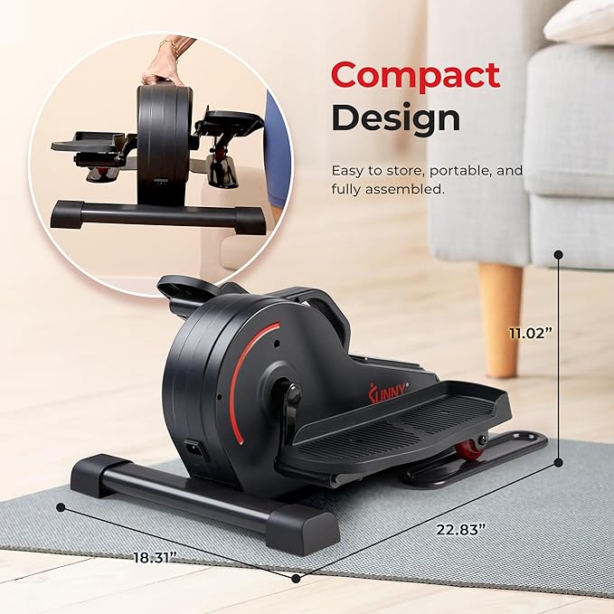 Sunny Health & Fitness Sitting Under Desk Pedal Exerciser, Portable Training Machine for Senior Exercise, Home Workout Elliptical & Bike, Optional Free SunnyFit App Connection, Motorized, or in Pink