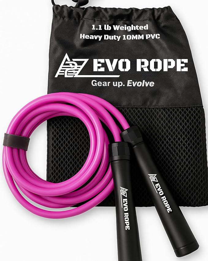 Evo Rope | 1.1LB Weighted Jump Rope for Women & Men β Adjustable 10mm Heavy PVC Skipping Rope for Fitness, Ideal for High-Intensity Training, MMA, Boxing, CrossFit, Weight-loss Workouts