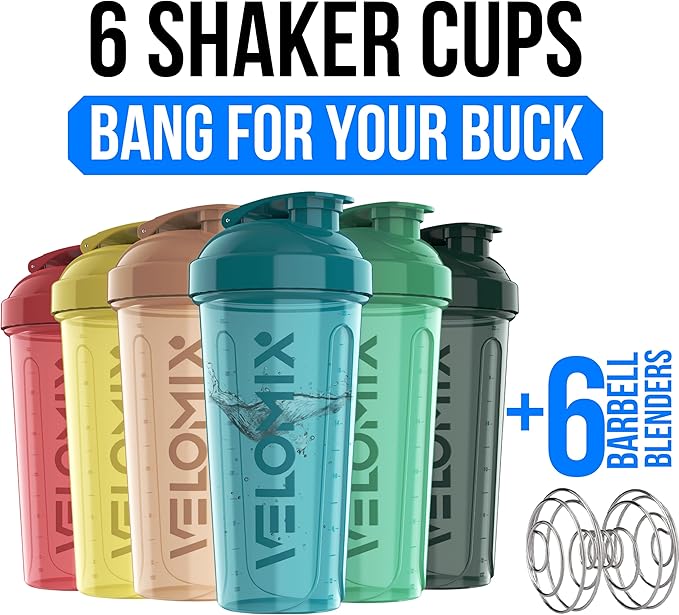 -6 PACK- 28 oz Protein Shaker Bottle for Protein Mixes - 6x Wire Whisk | Leak Proof Shaker Cups for Protein Shakes | Protein Shaker Bottle Pack | Protein Shake Cup (Hawai Shadows)
