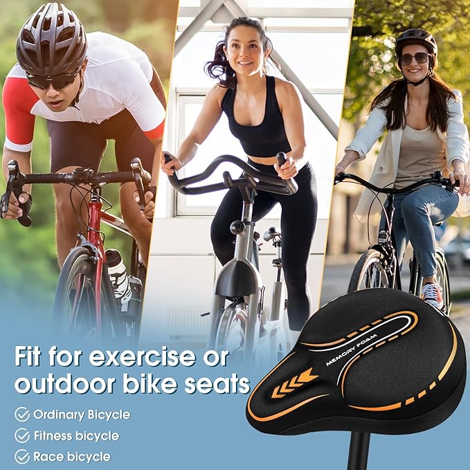 MSDADA New Large Gel Bike Seat Cover, Extra Soft Bike Seat Cushion for Men Women Comfort Wide, Fits Indoor/Outdoor/Exercise Bikes (11.22 inch x 10.03 inch)