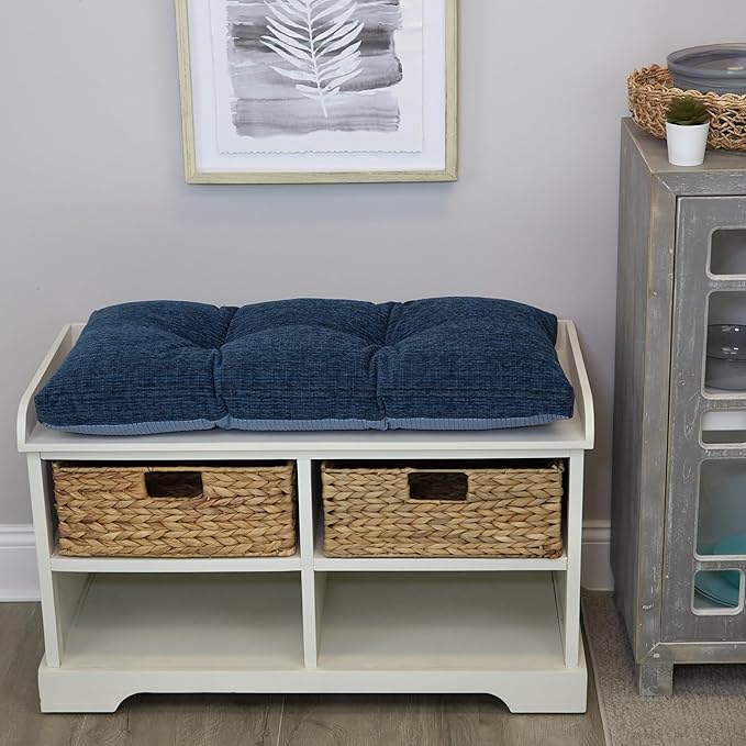 Klear Vu The Gripper Omega Non-Slip Tufted Bench Cushion for Indoor Furniture, Assembled in USA, Entryway Storage, Bay Window, Corner Nook or Piano Seat, 30 Inches, Chenille Saphire