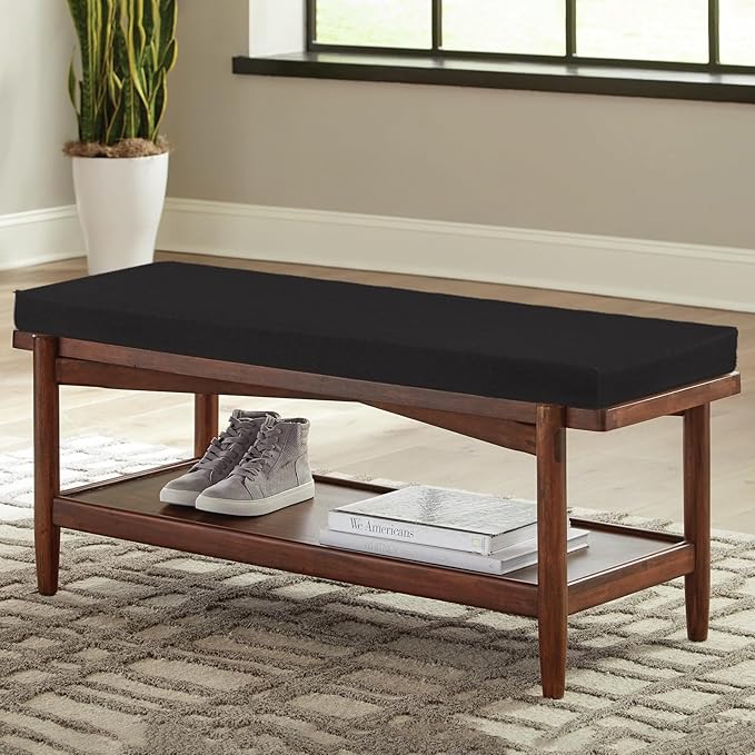 40x12x2 Linen Bench Cushion, Strengthen Breathable Indoor Seat Cushions, High-Density Bench Pad with Anti-Slip Bottom, Indoor Cushion for Bay Window Porch Furniture - Black