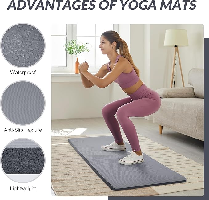 BalanceFrom 1-Inch Thick High-Density Exercise Yoga Mat, Non-Slip Workout Mat with Carry Strap for Men & Women, Ideal for Pilates, Stretching & Floor Exercises at Home or Gym, Multiple Color
