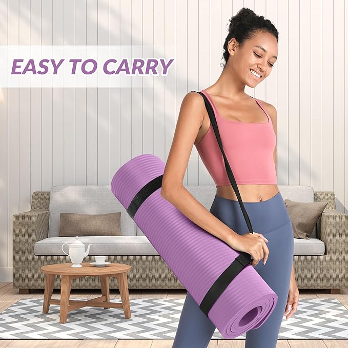 Quality Exercise Yoga Mat, 1/2-Inch Thick High-Density Foam for Full-body workout, Anti-Tear and non-slip Surface, Includes Carry Strap for Home & Studio Workouts,Multiple Options