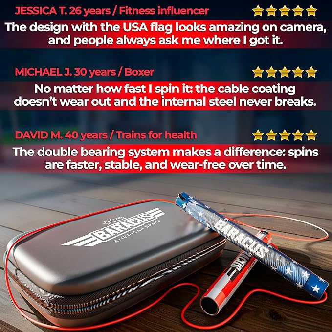 BARACUS Jump rope for women, men, kids | gym accessories for women | at home workout equipment | pesas para ejercicios en casa β Professional Speed Rope with Knurled Aluminum Handles & Hard Case