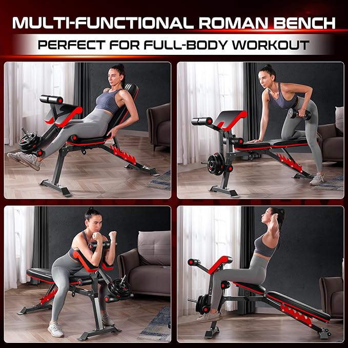 BODYRHYTHM Multifunctional Weight Bench with Leg Extension and Preacher Pad, Workout Bench for Decline Bench Press, Strength Training Bench for Full Body Workout, Flat & Incline & Decline bench,Weight Training Equipment.