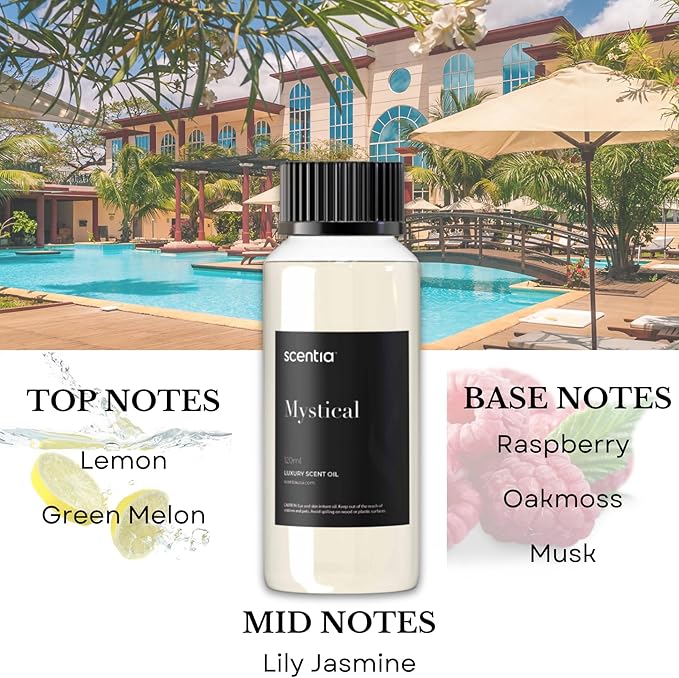 Hotel Diffuser Oil Inspired by The Wynn, Las Vegas Hotel - 120 mL 4.06 fl oz - Essential Oil Blend Melon, Raspberry, Lily, Jasmine & Lemon for Aromatherapy Diffusers - Mystical