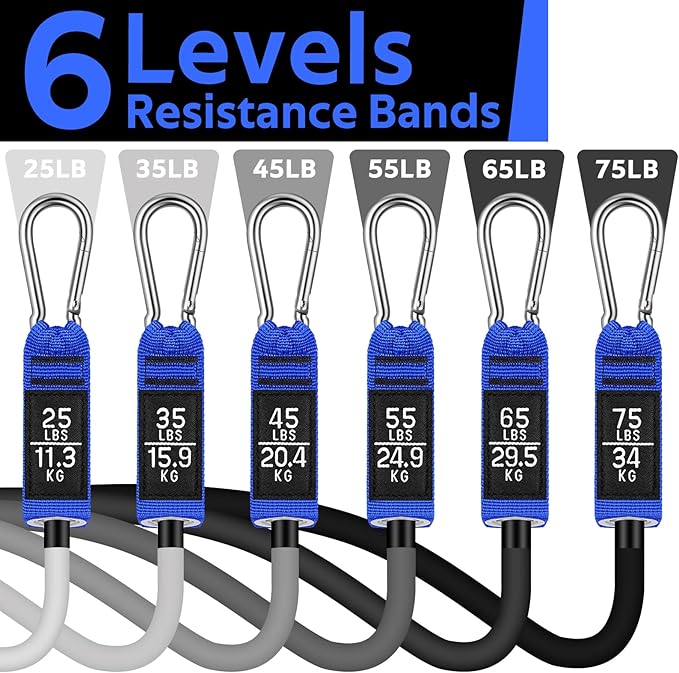 WALITO Resistance Bands Set - Exercise Bands with Handles, Door Anchor, Legs Ankle Straps, for Heavy Resistance Training, Physical Therapy, Muscle Training, Yoga, Home Workouts, Gym