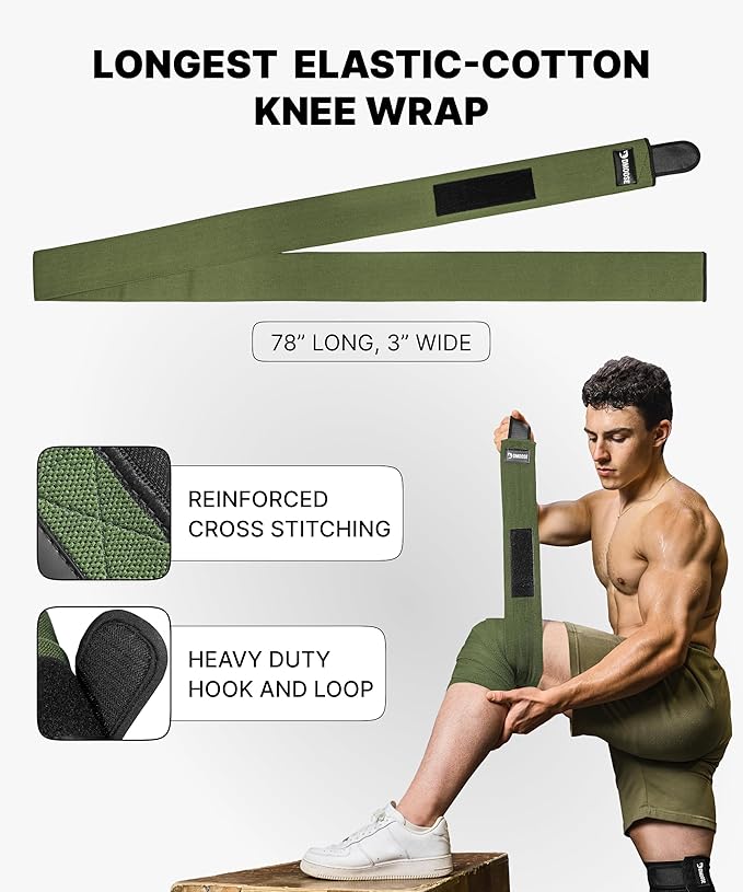 DMoose Fitness Knee Wraps for Weightlifting (Pair) – 78” Gym Brace Straps for Joint Stability & Pain Relief - Perfect for Squats & Working Out - USPA Approved Knee Wrap Supports for Men and Women